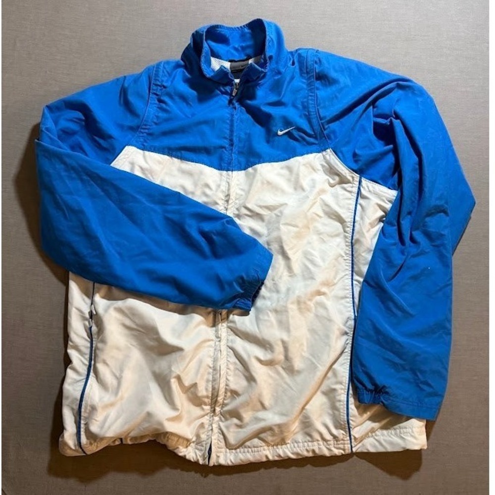 Vintage Nike Windbreaker Jacket Coat Mens Large Blue White Full Zip Lightweight